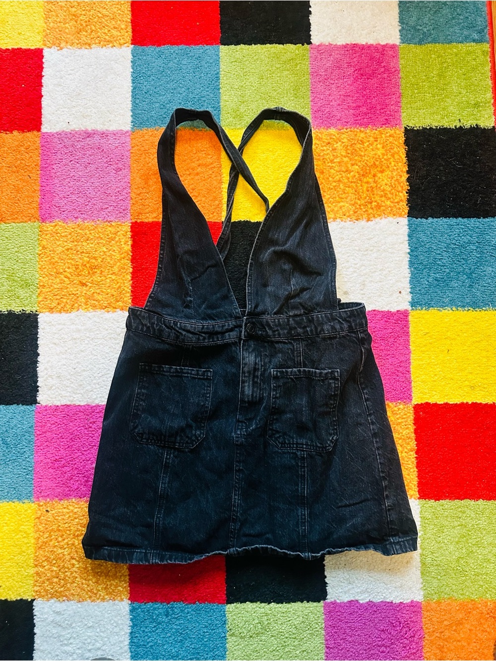 Forever 21 Black Denim Pinafore Dress